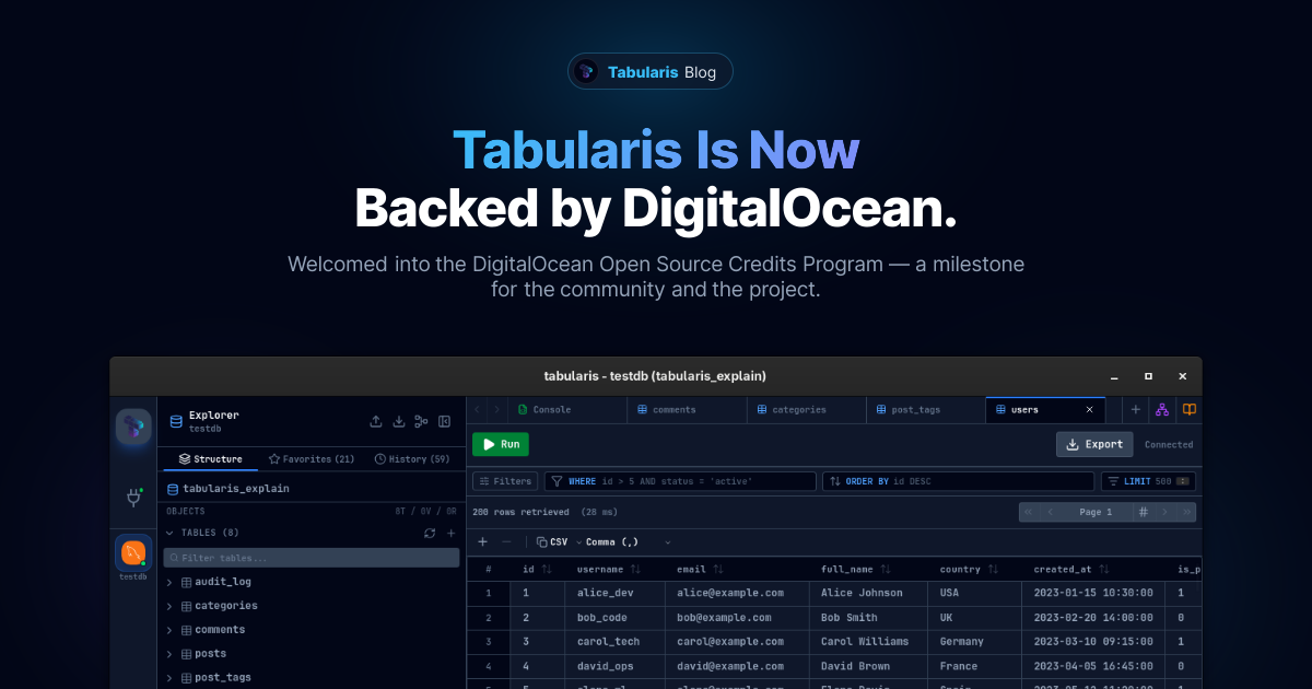 Tabularis Is Now Backed by DigitalOcean