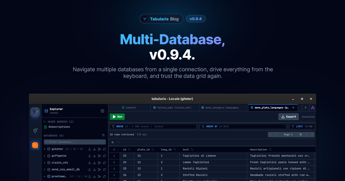 Multi-Database, Shortcuts, and a Cleaner Grid: v0.9.4