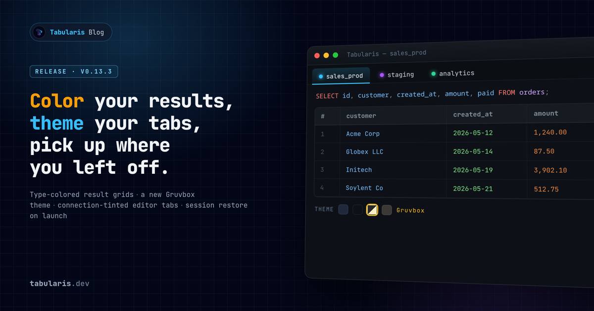 v0.13.3: Color Your Results, Theme Your Tabs, and Pick Up Where You Left Off