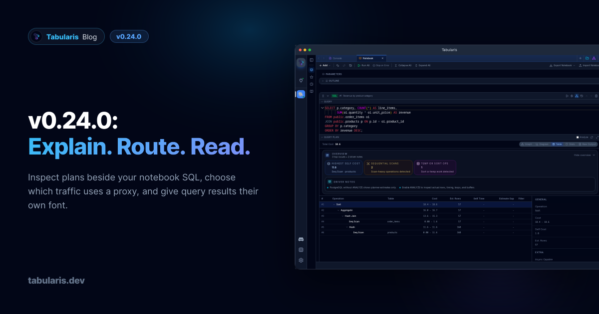 v0.24.0: Query Plans Inside Notebooks, HTTP/SOCKS5 Proxies, and a Font for Your Results