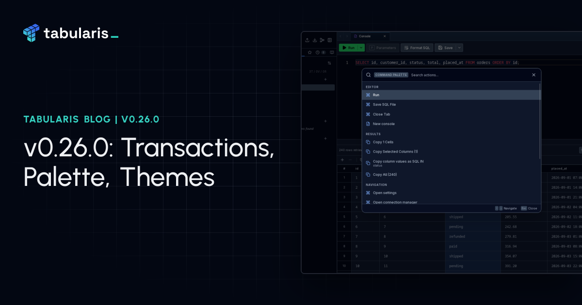 v0.26.0: Transactions That Span Runs, a Command Palette That Acts, and Themes That Reach Every Pixel