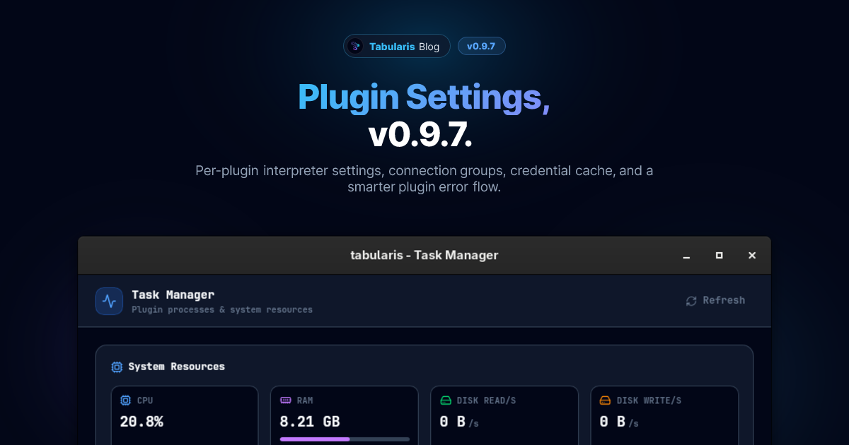 Plugin Settings, Connection Groups, and Credential Cache: v0.9.7