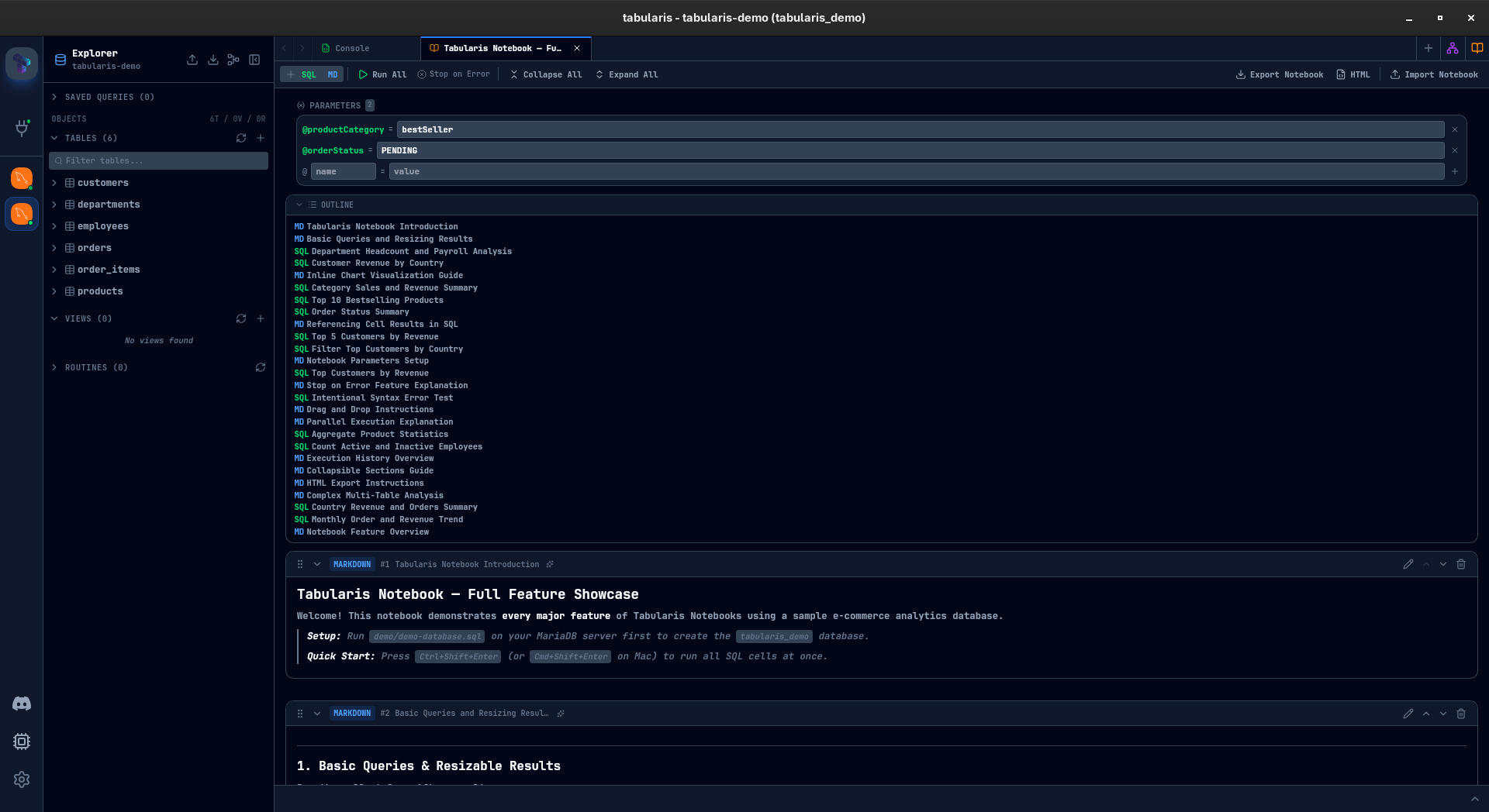 Notebook outline panel with AI-generated cell names and markdown headings as table of contents