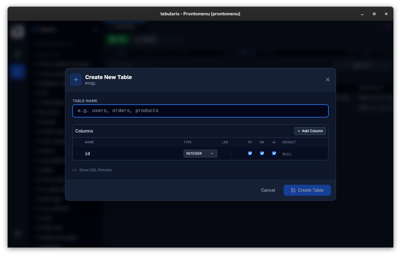 Schema Creation Wizard in Tabularis v0.5.0