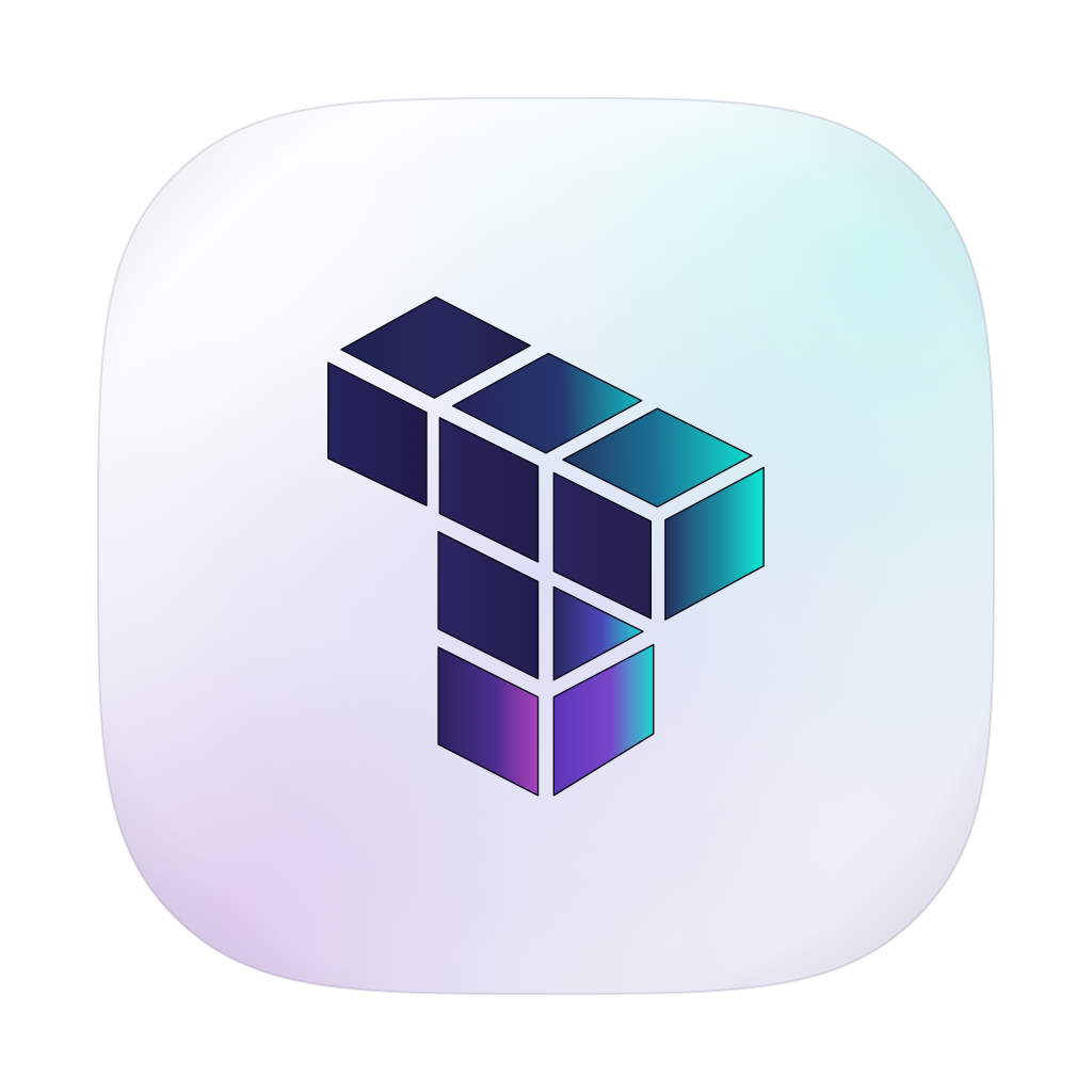 The new Tabularis macOS dock icon — an Apple squircle with a light glass background, subtle teal and violet auroras, and the isometric cube logo centered
