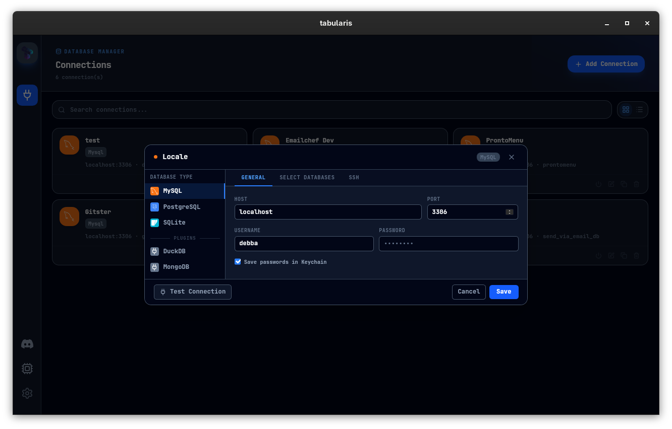 Connection Setup in Tabularis v0.6.0