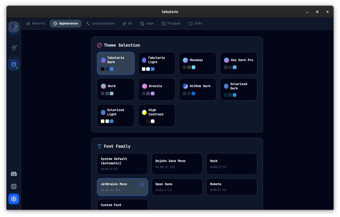 Theme management screen with preset appearance options