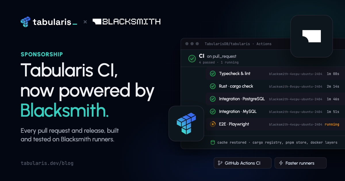 Tabularis CI, Now Powered by Blacksmith