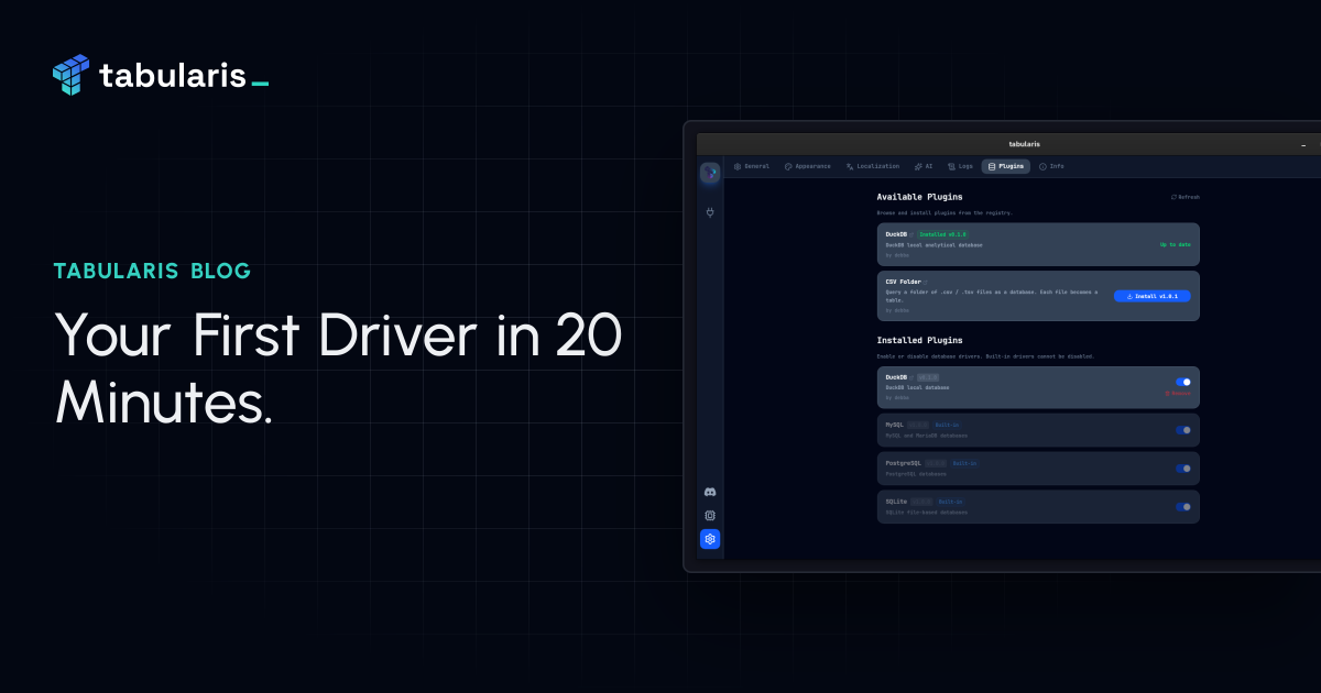 Your First Tabularis Driver in 20 Minutes: Google Sheets, Step by Step