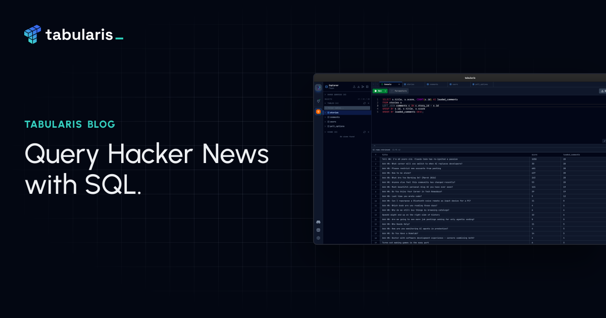 Query Hacker News with SQL: a New Plugin for Tabularis