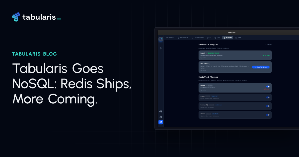 Tabularis Goes NoSQL: Redis Ships, MongoDB and ClickHouse Need You