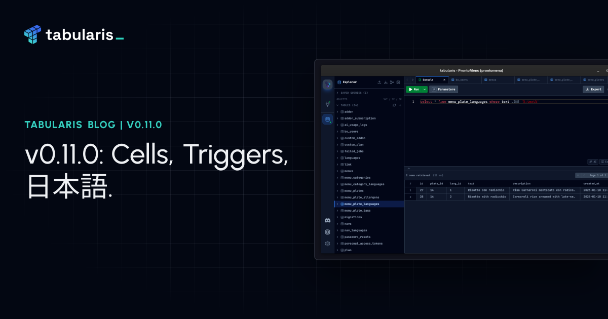 v0.11.0: A Real Editor Inside Every Cell, Triggers, and 日本語
