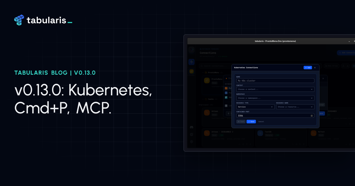 v0.13.0: Kubernetes Tunnels, a Quick Navigator, and MCP That Reaches Your Plugins