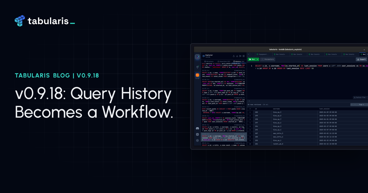 v0.9.18: Query History Becomes a Workflow